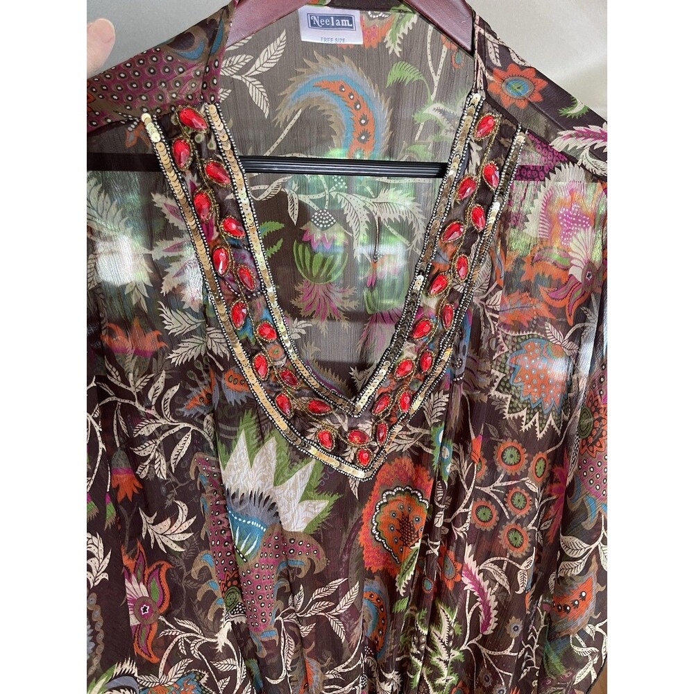 Neelam Embellished Sheer Swimsuit Cover Up Multi Color Ladies Free Size *Read*